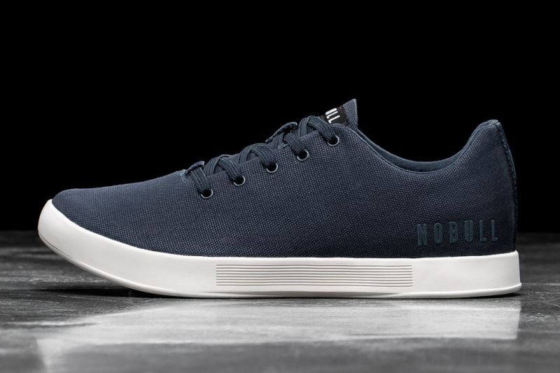 Navy White Men's Nobull Canvas Trainers | QYIWHM-983