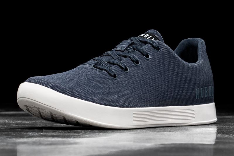 Navy White Women's Nobull Canvas Trainers | JVCMWX-908