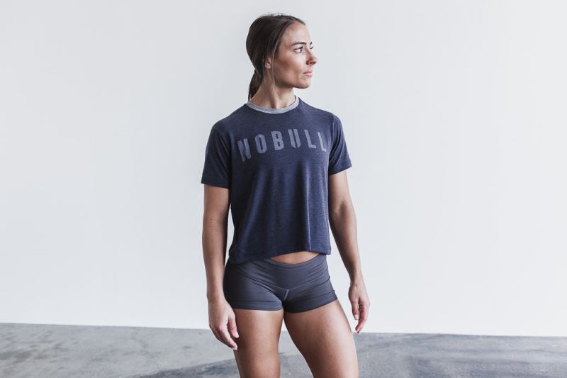 Navy Women's Nobull Boxy T-Shirts | ZWMTUA-043