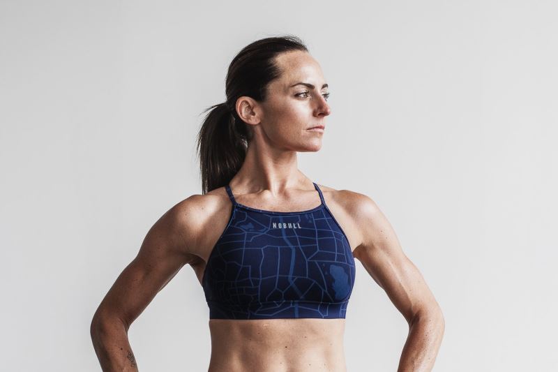 Navy Women's Nobull High-Neck Sports Bras | BVWRDH-982