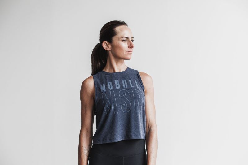 Navy Women's Nobull Muscle Madison Tanks | UZDRTQ-837