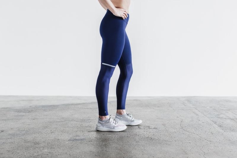 Navy Women's Nobull Pace Tights | PVTWAS-310