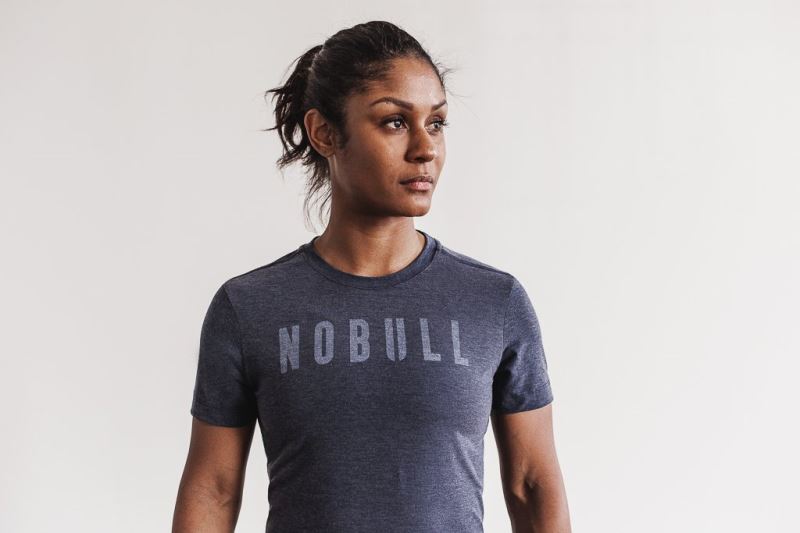 Navy Women's Nobull Slim Fit T-Shirts | CVZJOF-972