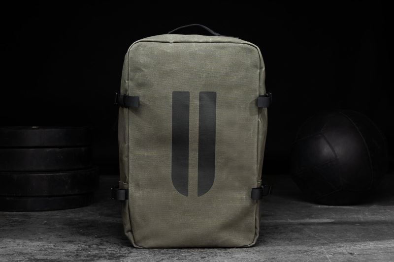 Olive Men's Nobull Horns Waxed Canvas Duffleback Bags | JVHUKL-237