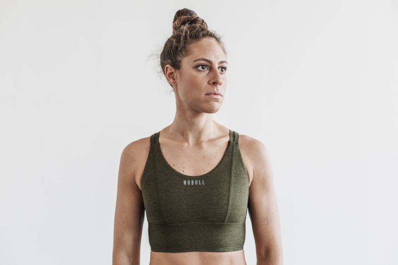 Olive Women's Nobull Wide Band Plush Heather Sports Bras | ZYPXCU-631