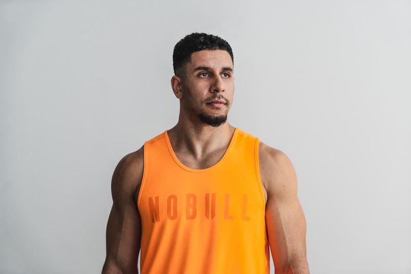 Orange Men's Nobull Neon Tanks | GTODMQ-463