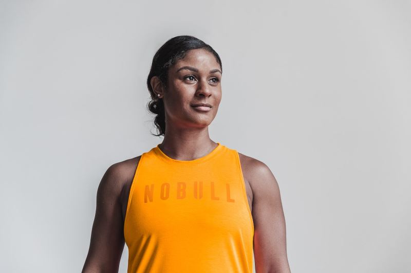 Orange Women's Nobull High-Neck Neon Tanks | NQCDMP-697