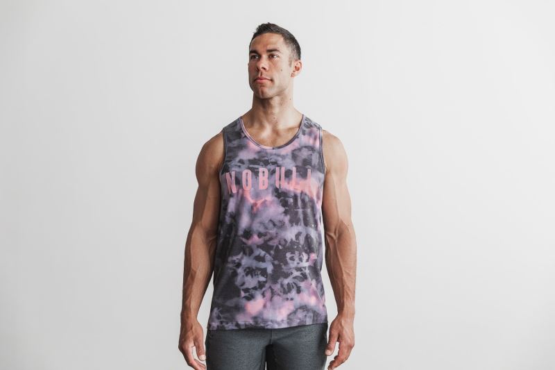 Pink Black Men's Nobull Tie-Dye Tanks | YFHREV-061