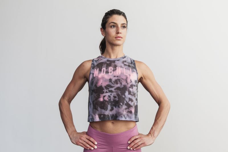 Pink Black Women's Nobull Muscle Tie-Dye Tanks | FSEMTY-803