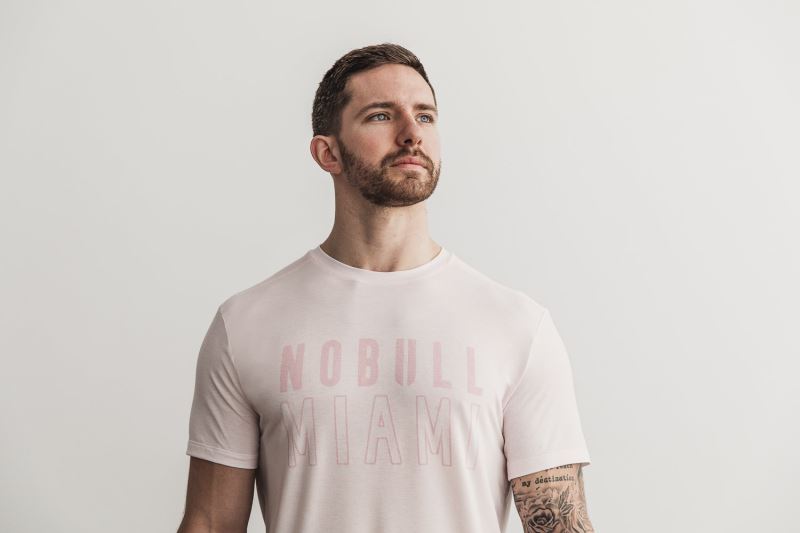 Pink Men's Nobull Miami T-Shirts | TOPLAN-430