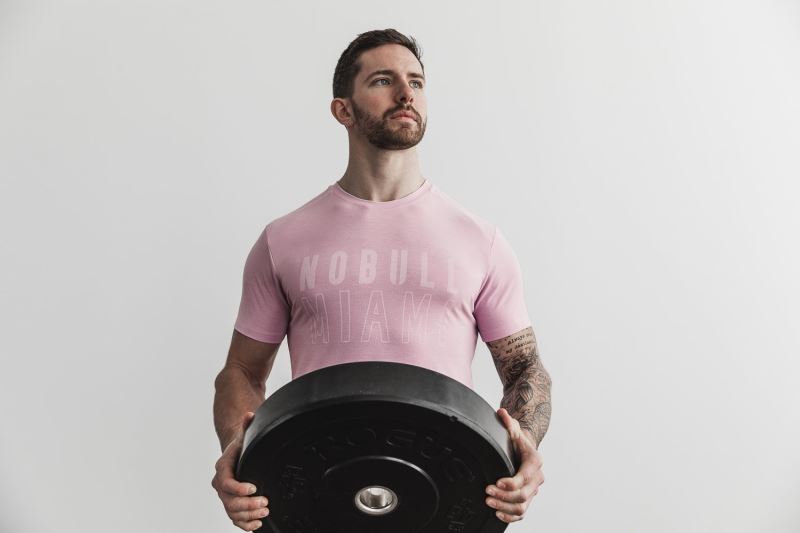 Pink Men's Nobull Miami T-Shirts | YLTAWZ-316