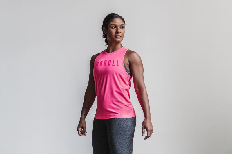 Pink Women's Nobull High-Neck Neon Tanks | FXQUPK-563