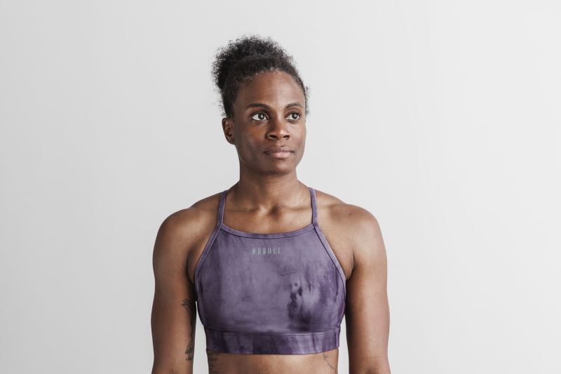 Purple Women's Nobull High-Neck Tie-Dye Sports Bras | ZKPAHG-925