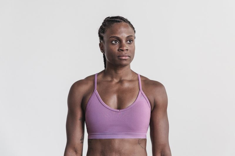 Purple Women's Nobull V-Neck Matte Sports Bras | SRXJWL-768