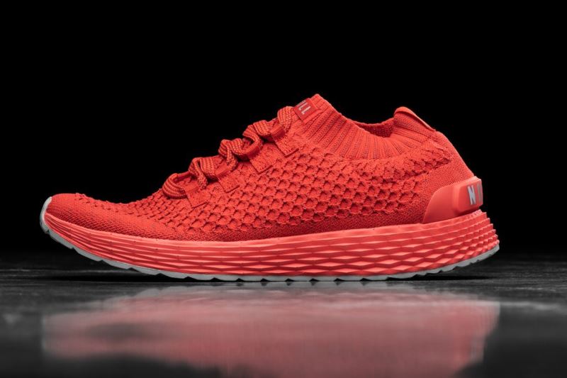 Red Women's Nobull Bright Reflective Knit Running Shoes | QYFEJS-480