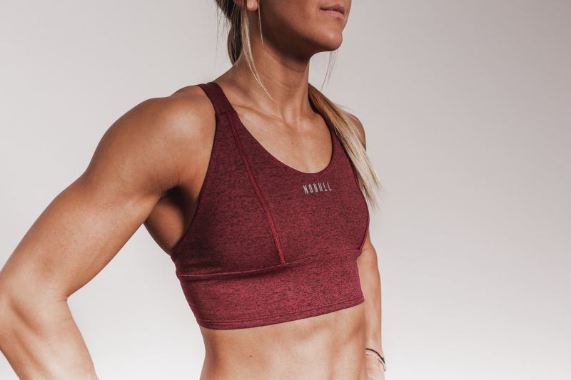 Red Women's Nobull Wide Band Plush Heather Sports Bras | RNVHOX-296