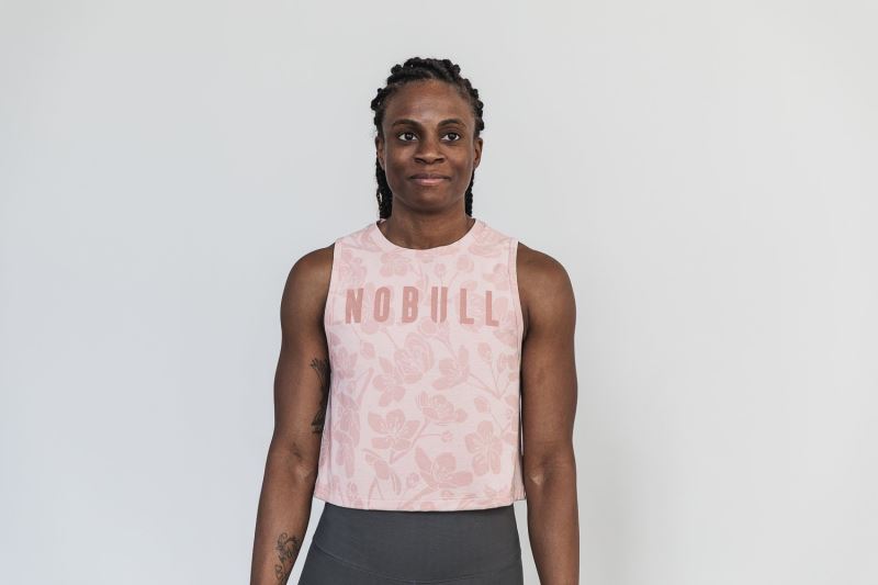 Rose Pink Women's Nobull Muscle Cherry Blossom Tanks | MHOVRS-248