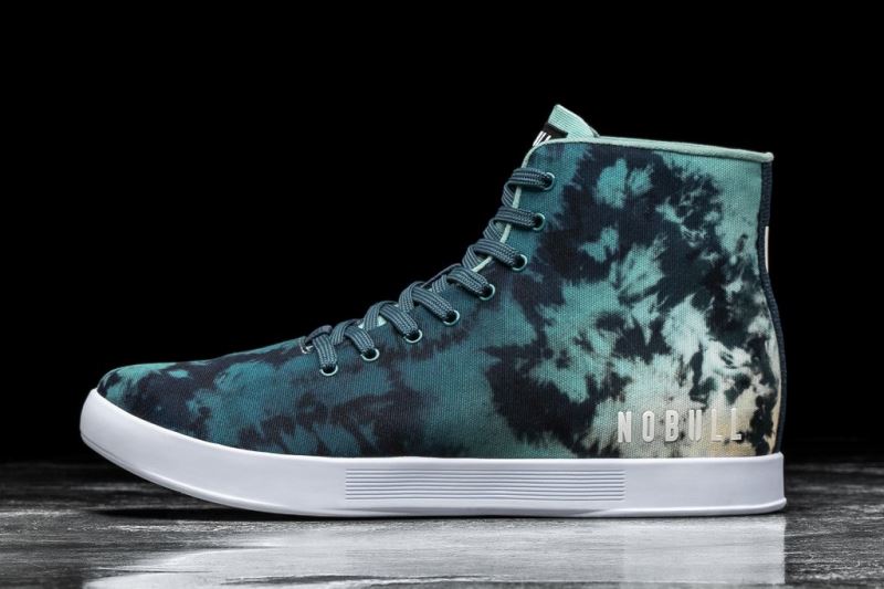 Turquoise Men's Nobull High-Top Tie-Dye Canvas Trainers | DAUOSH-647