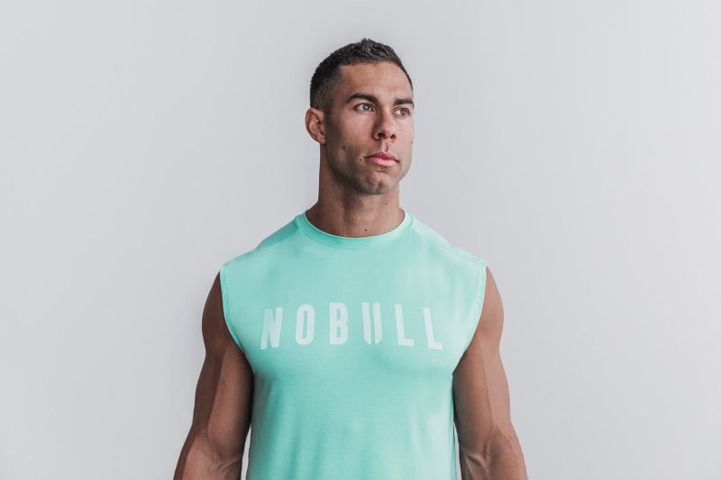 Turquoise Men's Nobull Sleeveless T-Shirts | BYCHUV-059