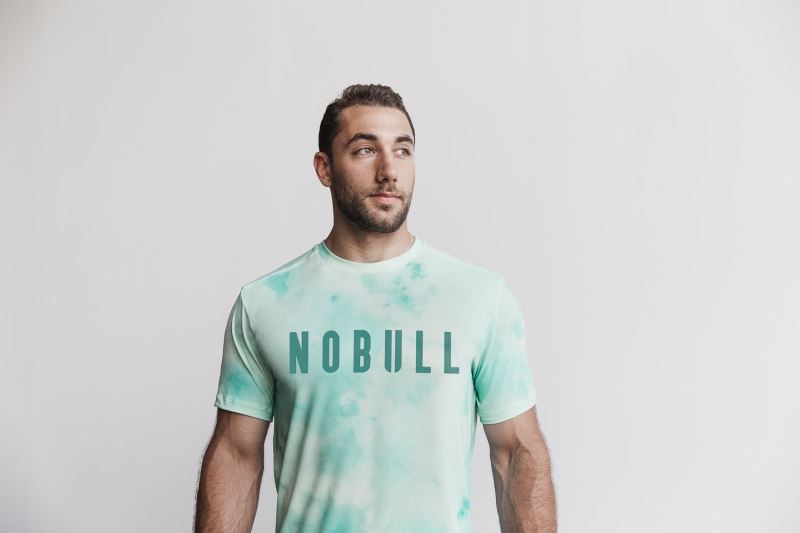 Turquoise Men's Nobull Tie-Dye T-Shirts | QNSLTU-257