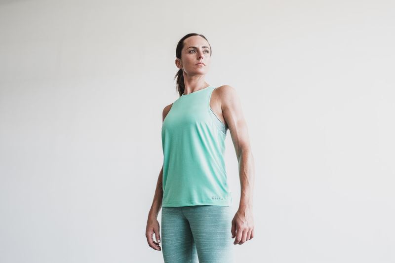 Turquoise Women's Nobull High-Neck Bright Colors Tanks | NILWJM-873