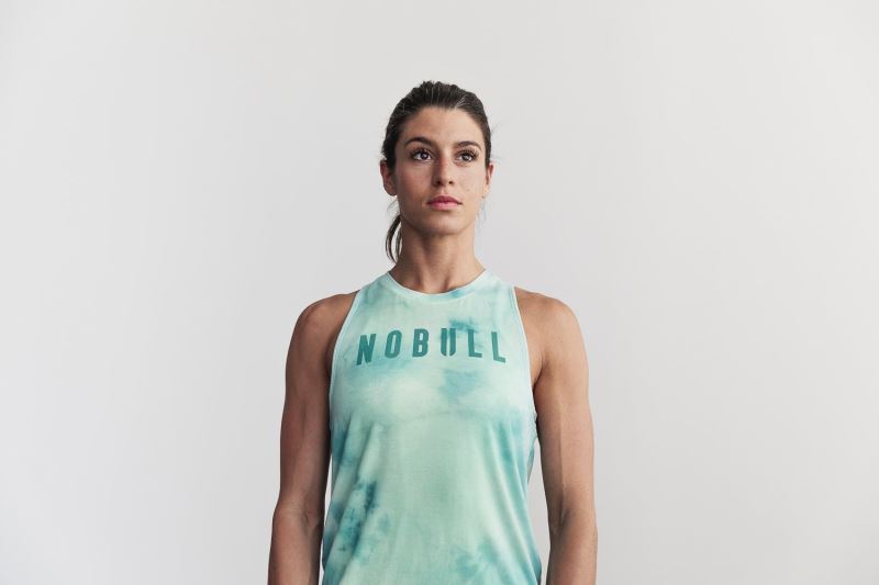 Turquoise Women's Nobull High-Neck Tie-Dye Tanks | JNKABD-384