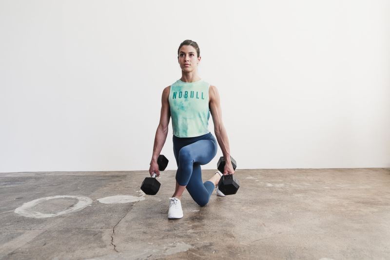 Turquoise Women's Nobull Muscle Tie-Dye Tanks | ZNOYLG-184