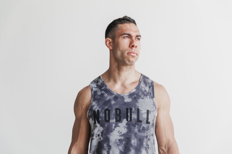 White Black Men's Nobull Tie-Dye Tanks | HMVETI-564