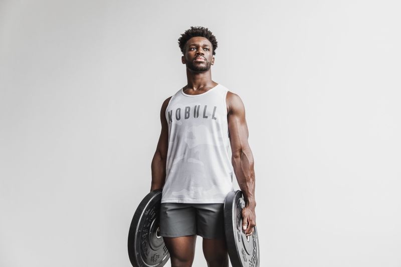 White Men's Nobull Camo Tanks | IWZHJO-538