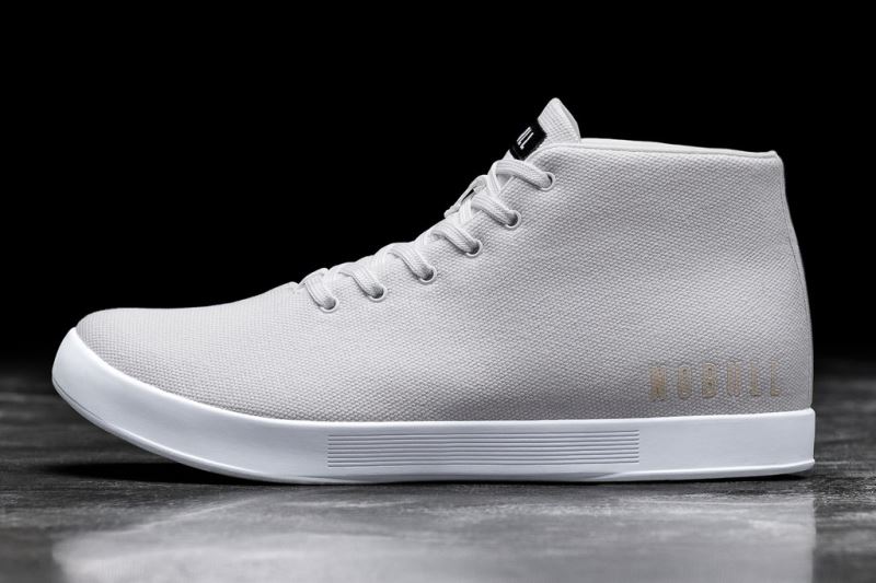 White Men's Nobull Canvas Mid Trainers | CMXIFA-618