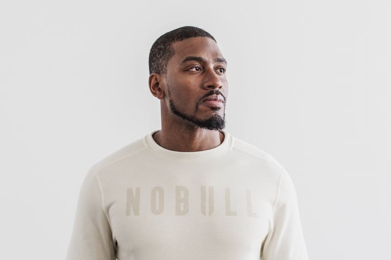 White Men's Nobull Crew Sweatshirt | BVKGEO-148