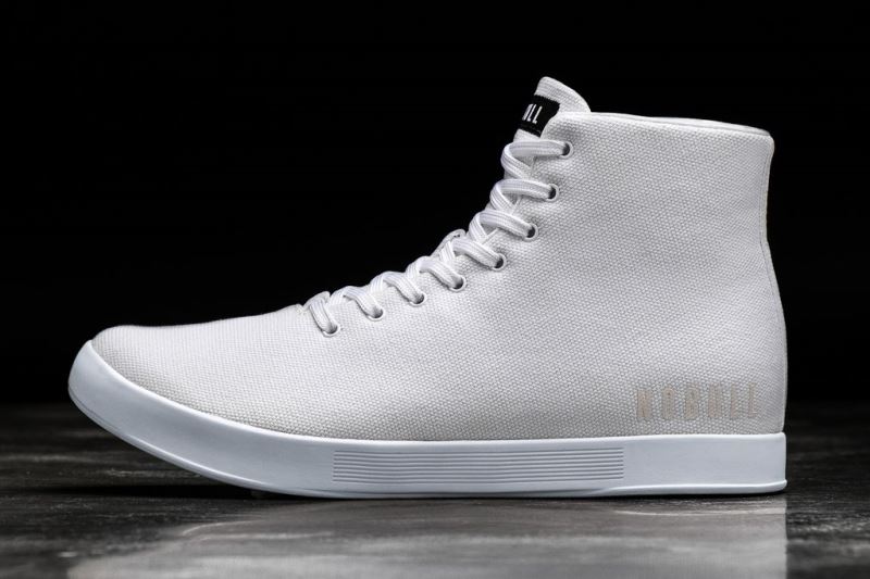 White Men's Nobull High-Top Canvas Trainers | HRXLZG-538