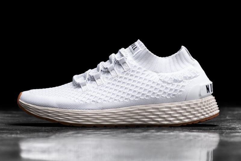 White Men's Nobull Knit Running Shoes | LBCIGA-652