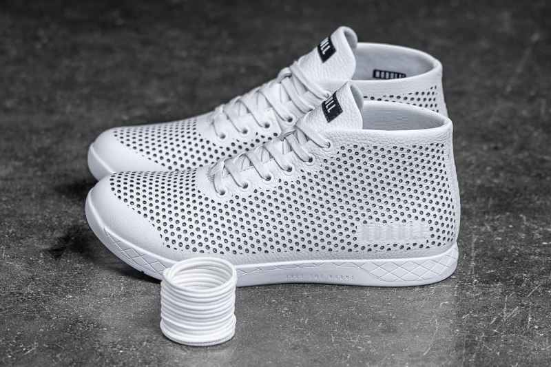 White Men's Nobull Leather Mid Trainers | UROIVK-962