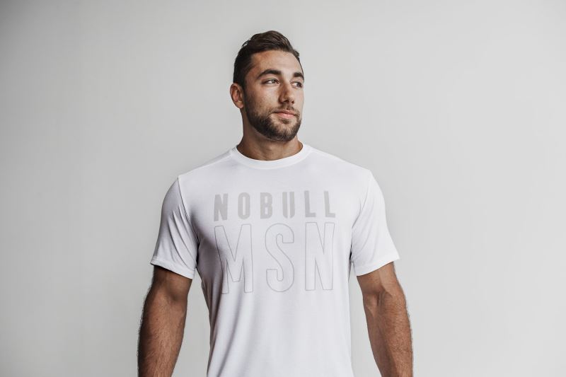 White Men's Nobull Madison T-Shirts | CUEIJZ-034