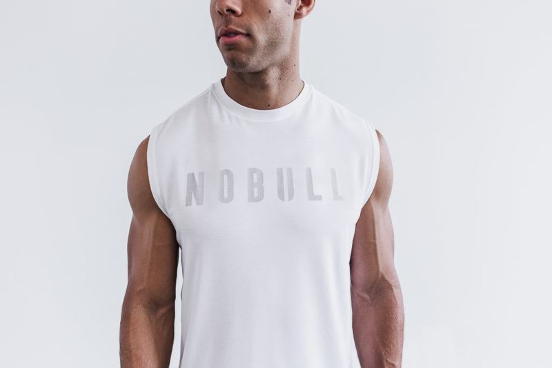 White Men's Nobull Sleeveless T-Shirts | BNEXHY-608