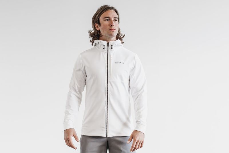 White Men's Nobull Softshell Jackets | KPRZLV-093