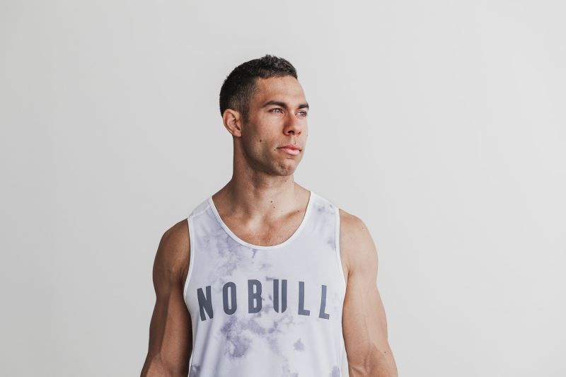 White Men's Nobull Tie-Dye Tanks | MXWDIH-340