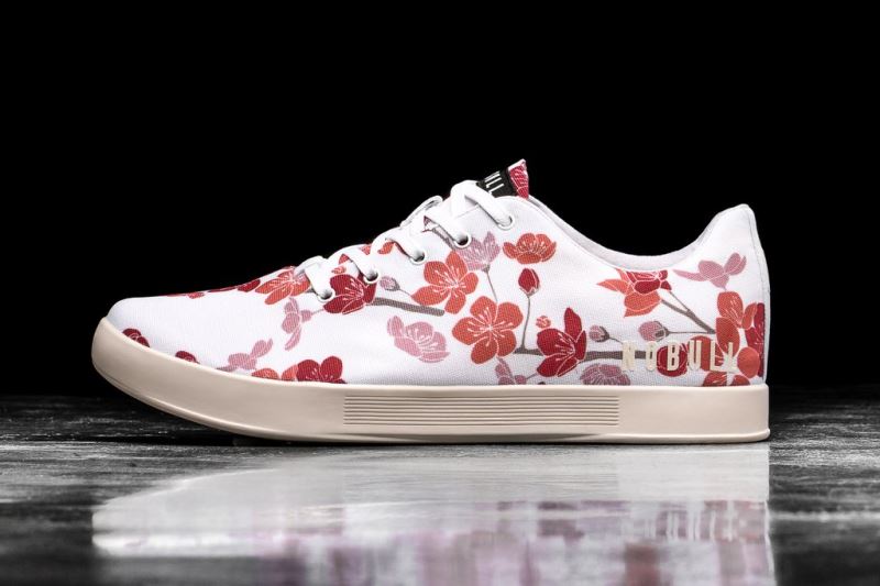 White Pink Women's Nobull Cherry Blossom Canvas Trainers | KHTZPF-124