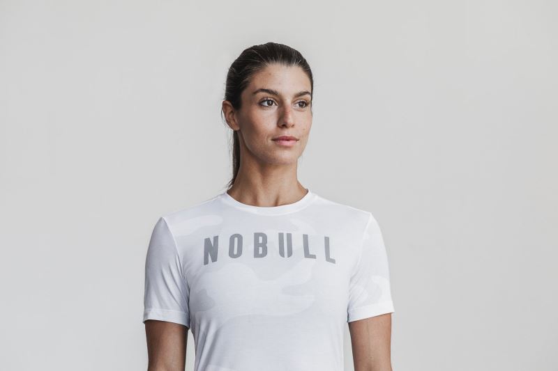 White Women's Nobull Camo T-Shirts | AKEDWY-629