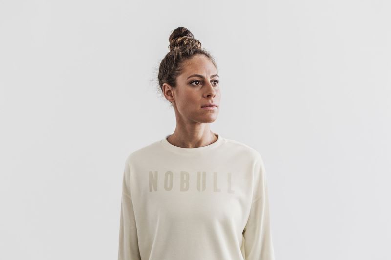 White Women's Nobull Crew Sweatshirt | HPSNVA-370