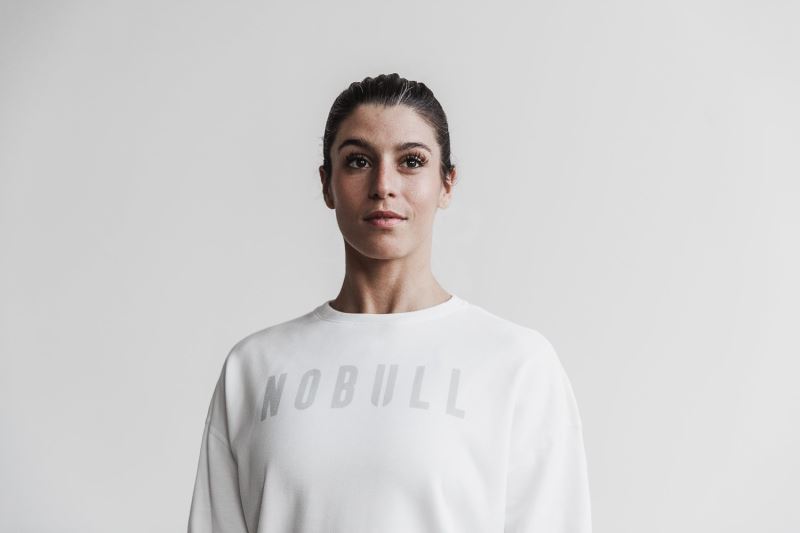 White Women's Nobull Crew Sweatshirt | OWIXGC-916