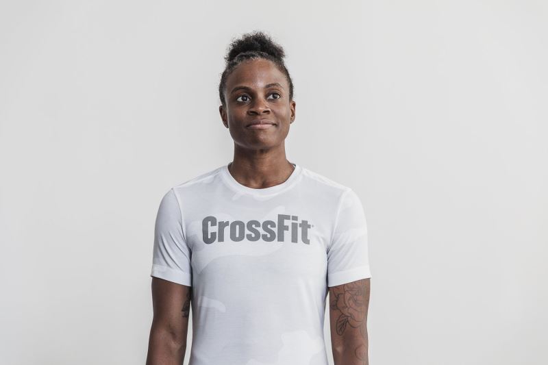 White Women's Nobull Crossfit Camo T-Shirts | WBYHPQ-895