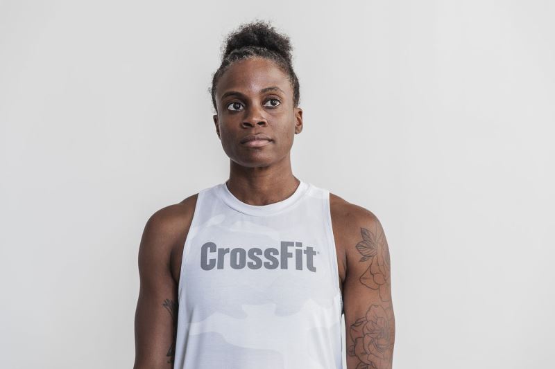 White Women's Nobull Crossfit High-Neck Camo Tanks | YHXDIJ-946