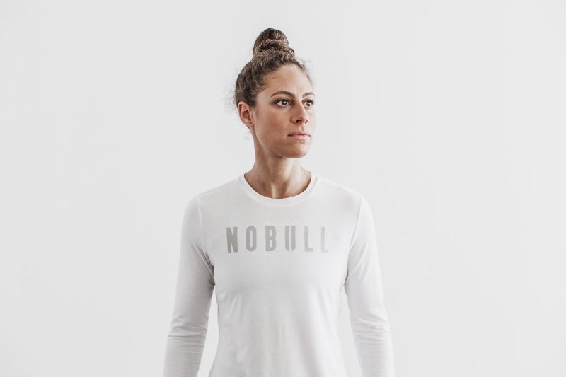 White Women's Nobull Long Sleeve T-Shirts | BSRXTM-615