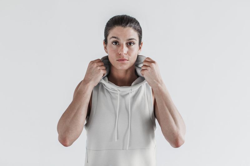 White Women's Nobull Microplush Sleeveless Hoodies | LDONBM-987