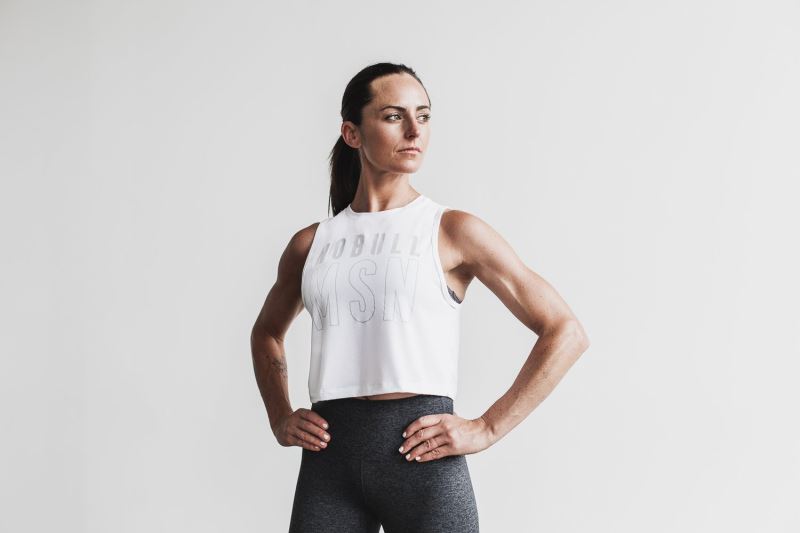 White Women's Nobull Muscle Madison Tanks | IKTNQD-072