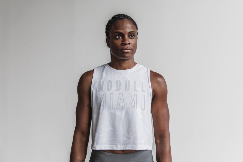 White Women's Nobull Muscle Miami Hibiscus Tanks | FUCZGH-912