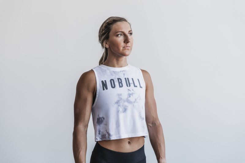 White Women's Nobull Muscle Tie-Dye Tanks | DSTUFP-684