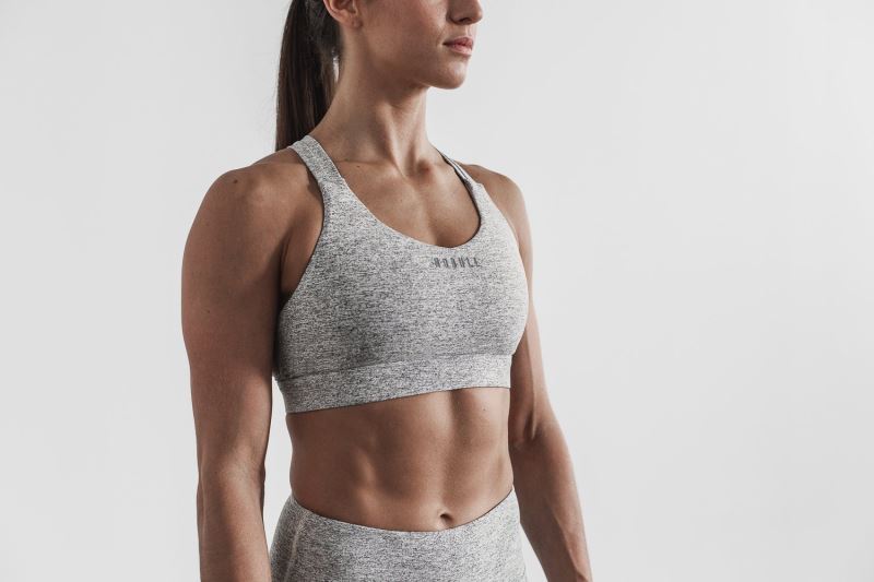 White Women's Nobull Pace Plush Heather Sports Bras | AQZNIO-850